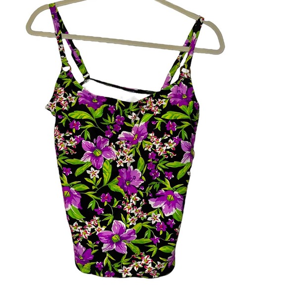 Island Escape Other - ISLAND ESCAPE BLACK PURPLE GREEN FLORAL DESIGN TANKINI SIZE 8